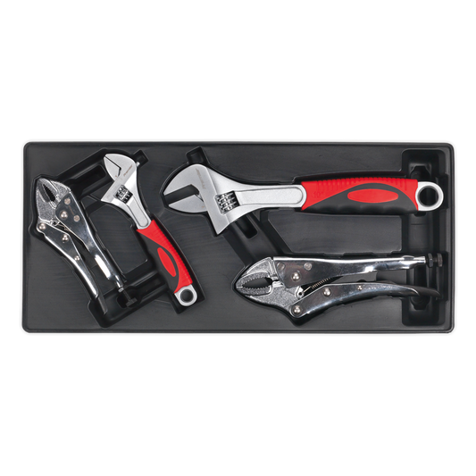 Sealey 4pc Locking Pliers & Adjustable Wrench Set with Tool Tray TBT04
