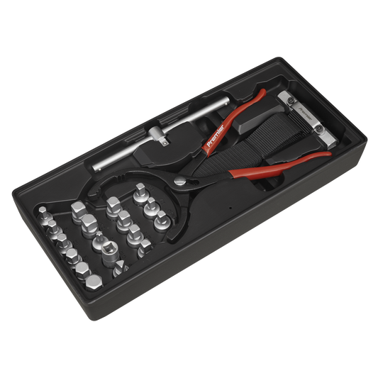 Sealey 21pc Oil Filter Wrench, Pliers & Drain Key Set with Tool Tray TBT28