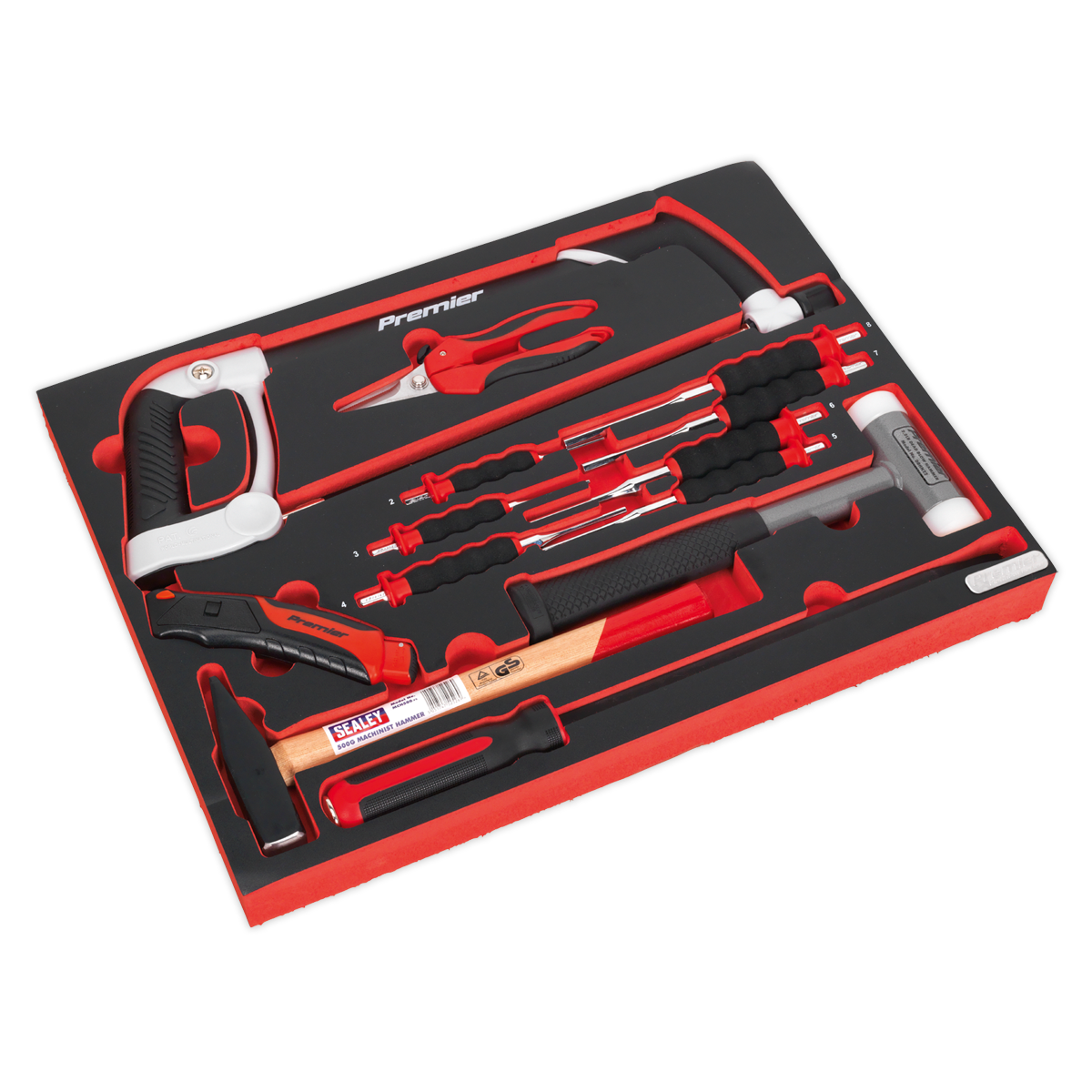 Sealey 13pc Hacksaw, Hammers & Punch Kit with Tool Tray TBTP06EU