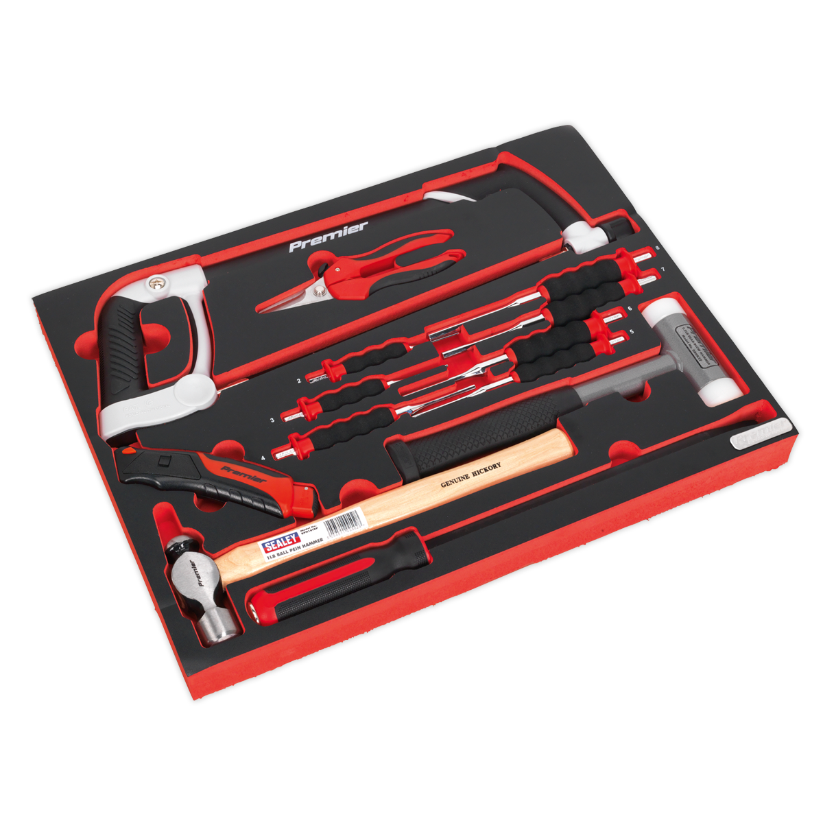 Sealey 13pc Hacksaw, Hammers & Punch Kit with Tool Tray TBTP06UK