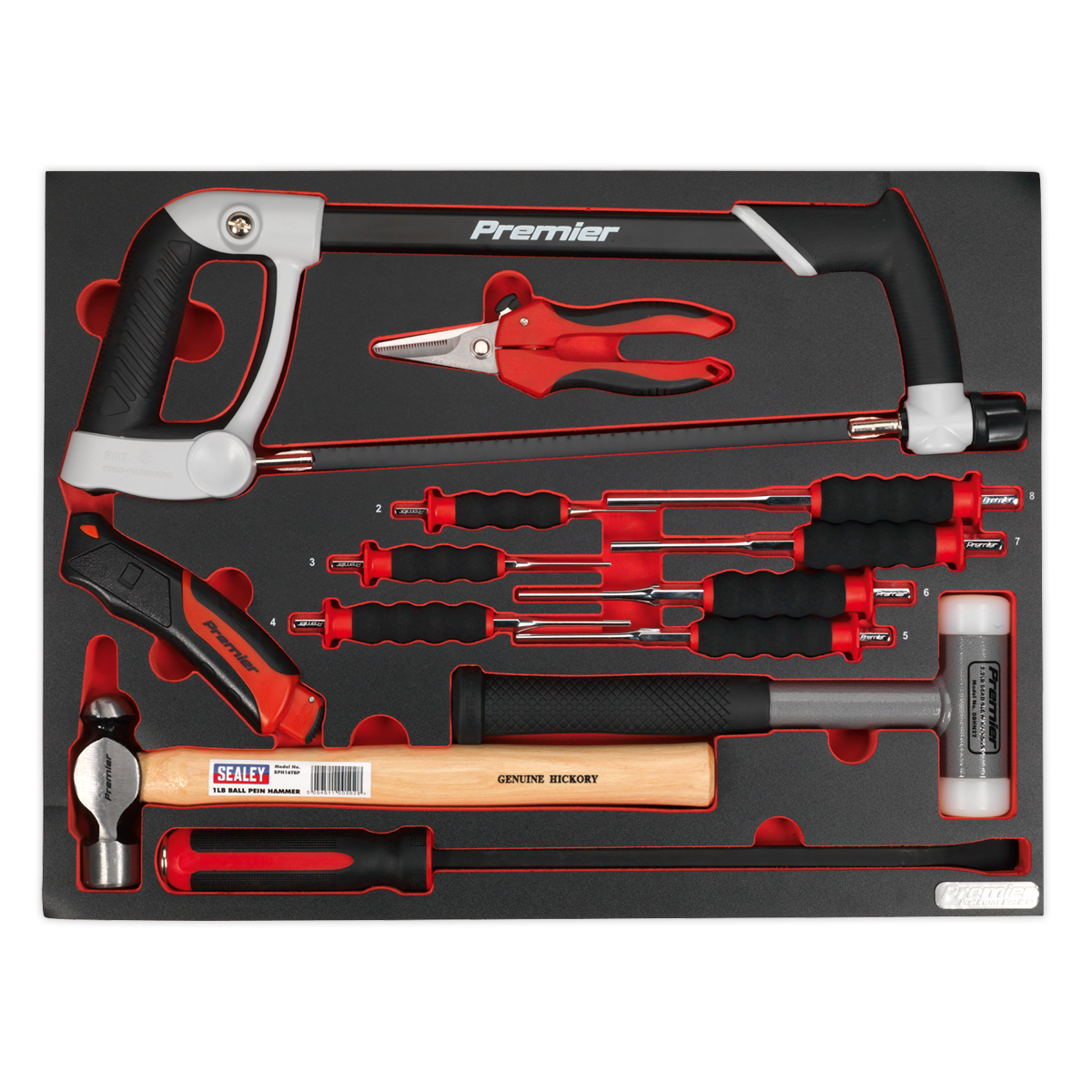 Sealey 13pc Hacksaw, Hammers & Punch Kit with Tool Tray TBTP06UK
