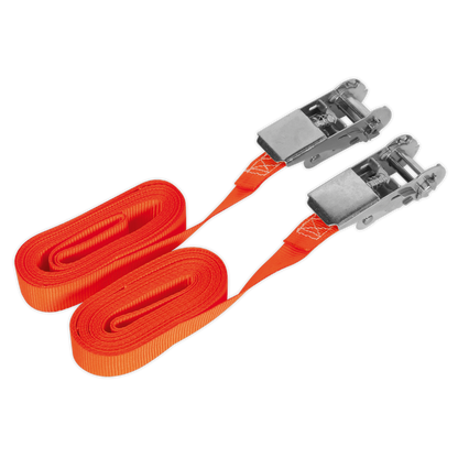 Sealey 25mm x 4.5m Self-Securing Ratchet Tie Down 500kg Breaking Strength - Pair TD05045E