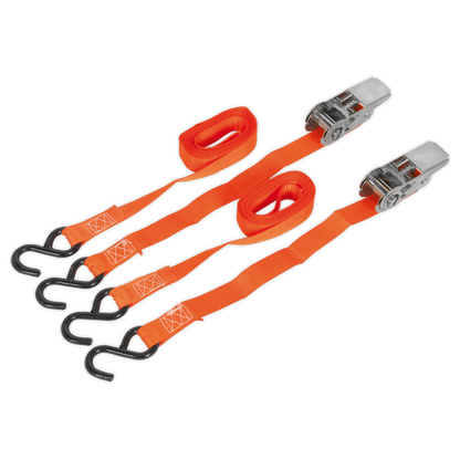 Sealey 25mm x 4m Polyester Webbing Ratchet Tie Down with S-Hooks 500kg Breaking Strength - Pair TD0540S2