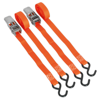 Sealey 25mm x 4m Polyester Webbing Ratchet Tie Down with S-Hooks 500kg Breaking Strength - Pair TD0540S2