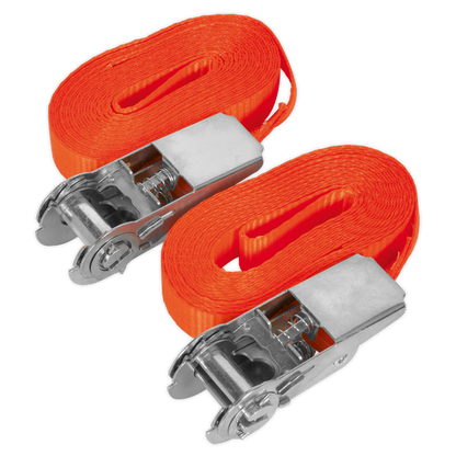 Sealey 25mm x 4.5m Self-Securing Ratchet Tie Down 800kg Breaking Strength - Pair TD08045E