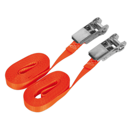 Sealey 25mm x 4.5m Self-Securing Ratchet Tie Down 800kg Breaking Strength - Pair TD08045E
