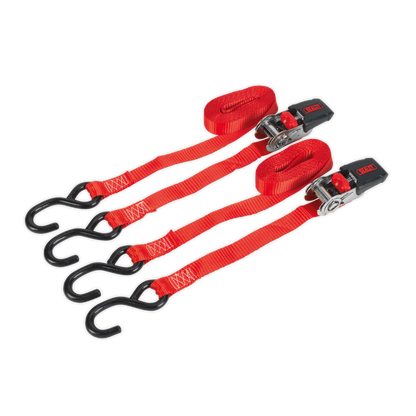 Sealey 25mm x 4m Polyester Webbing Ratchet Tie Down with S-Hooks 800kg Breaking Strength - Pair TD284SD