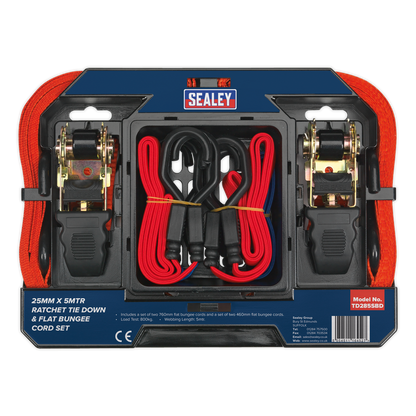 Sealey 6pc Ratchet Tie Down & Flat Bungee Cord Set TD285SBD