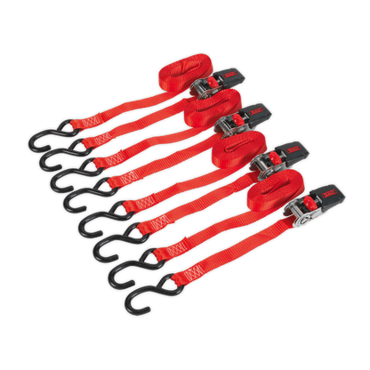 Sealey 25mm x 4m Polyester Webbing Ratchet Tie Down with S-Hooks 800kg Breaking Strength - 2 Pairs TD484SD