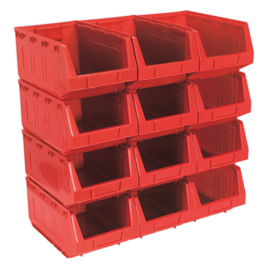 Sealey Plastic Storage Bin 210 x 355 x 165mm - Red - Pack of 12 TPS412R