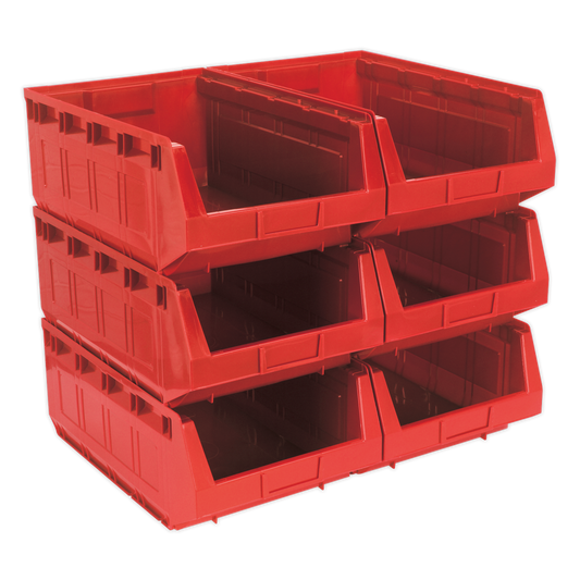 Sealey Plastic Storage Bin 310 x 500 x 190mm - Red - Pack of 6 TPS56R