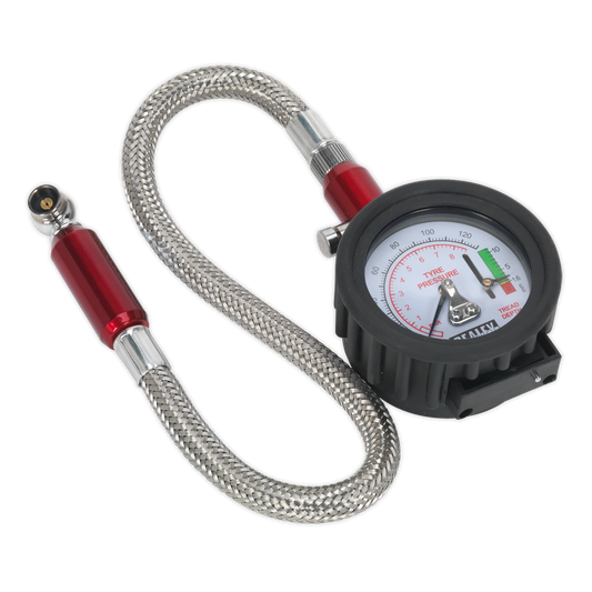 Sealey Tyre Pressure & Tread Depth Gauge with Flexible Hose TSTPDG02
