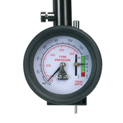 Sealey Tyre Pressure & Tread Depth Gauge with Flexible Hose TSTPDG02