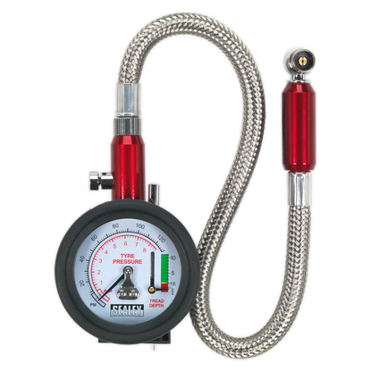 Sealey Tyre Pressure & Tread Depth Gauge with Flexible Hose TSTPDG02