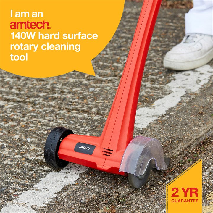 Amtech 230V 140W Long handled hard surface rotary cleaning brush U9020