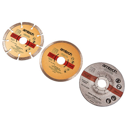 Amtech 3 Piece 115mm (4.5") diamond and cut off blade set V0260