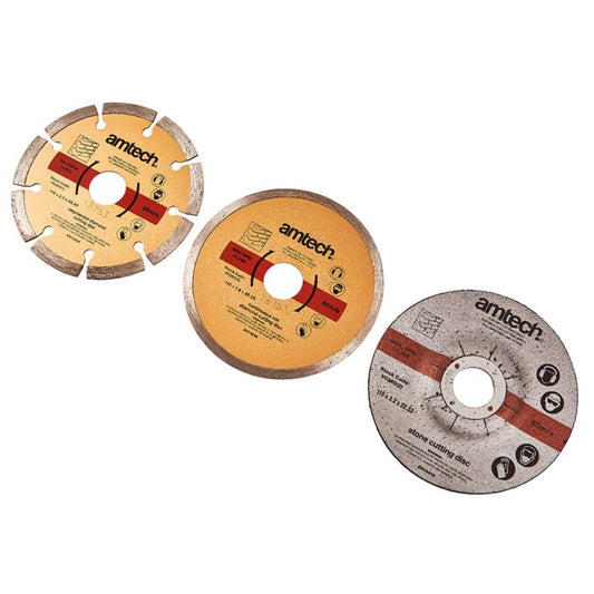 Amtech 3 Piece 115mm (4.5") diamond and cut off blade set V0260