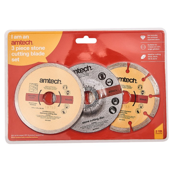 Amtech 3 Piece 115mm (4.5") diamond and cut off blade set V0260