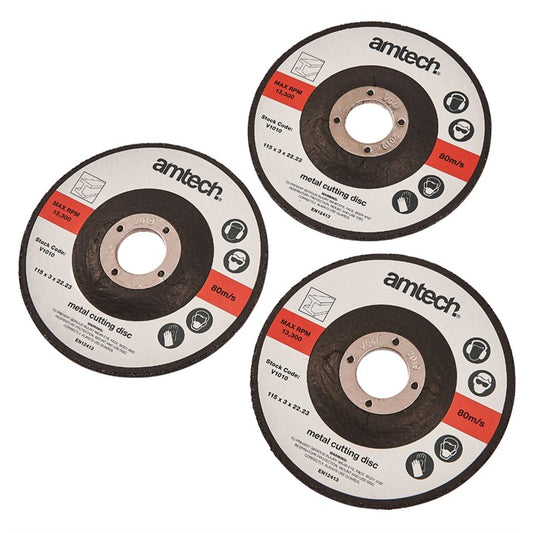 Amtech 3 Piece 115mm (4.5") metal cutting disc set V1010