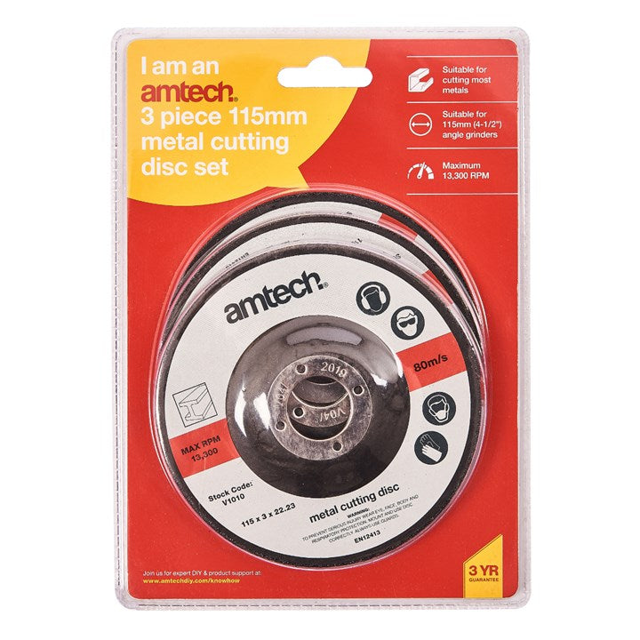 Amtech 3 Piece 115mm (4.5") metal cutting disc set V1010