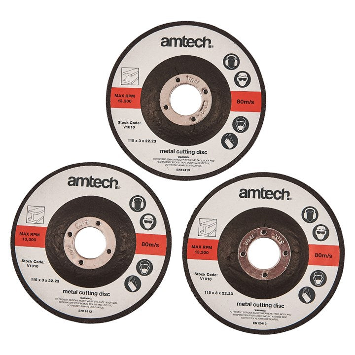 Amtech 3 Piece 115mm (4.5") metal cutting disc set V1010