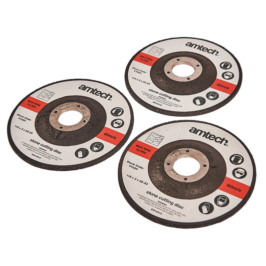 Amtech 3 Piece 115mm stone cutting disc set V1020