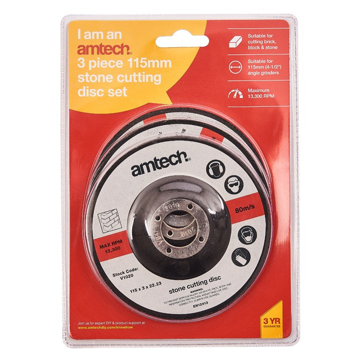 Amtech 3 Piece 115mm stone cutting disc set V1020
