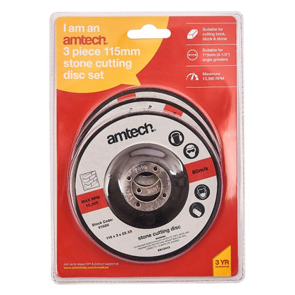 Amtech 3 Piece 115mm stone cutting disc set V1020