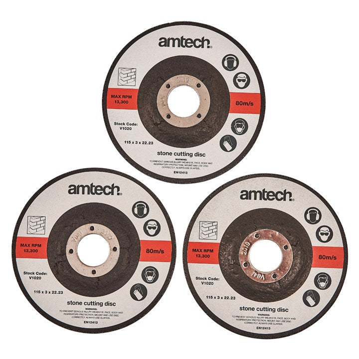 Amtech 3 Piece 115mm stone cutting disc set V1020
