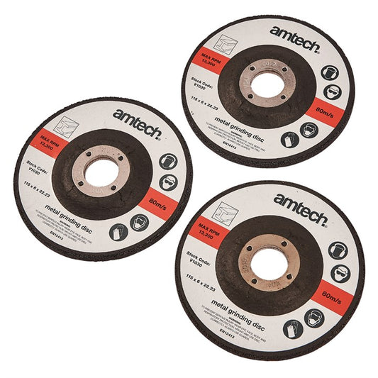 Amtech 3 Piece 115mm (4.5") metal grinding disc set V1030