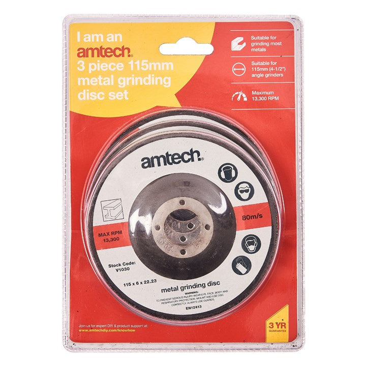 Amtech 3 Piece 115mm (4.5") metal grinding disc set V1030