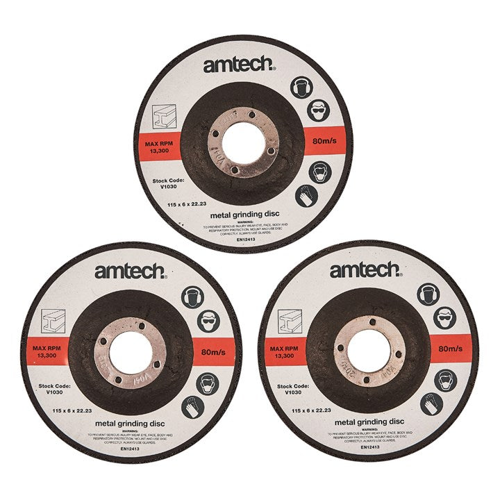 Amtech 3 Piece 115mm (4.5") metal grinding disc set V1030