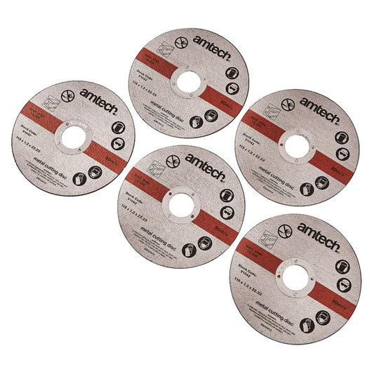 Amtech 5 Piece 115mm (4.5") Metal cutting disc set V1042