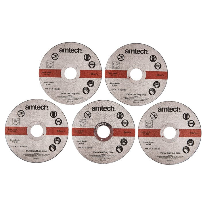Amtech 5 Piece 115mm (4.5") Metal cutting disc set V1042