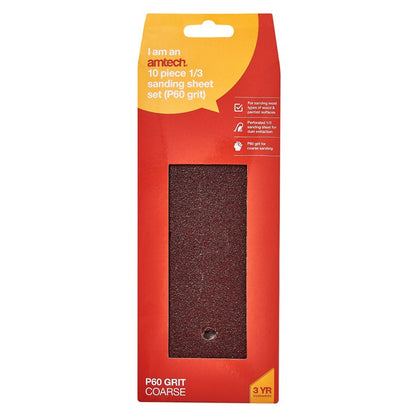 Amtech 10 x 1/3 P60 grit sanding sheets (93mm x 230mm) V4000