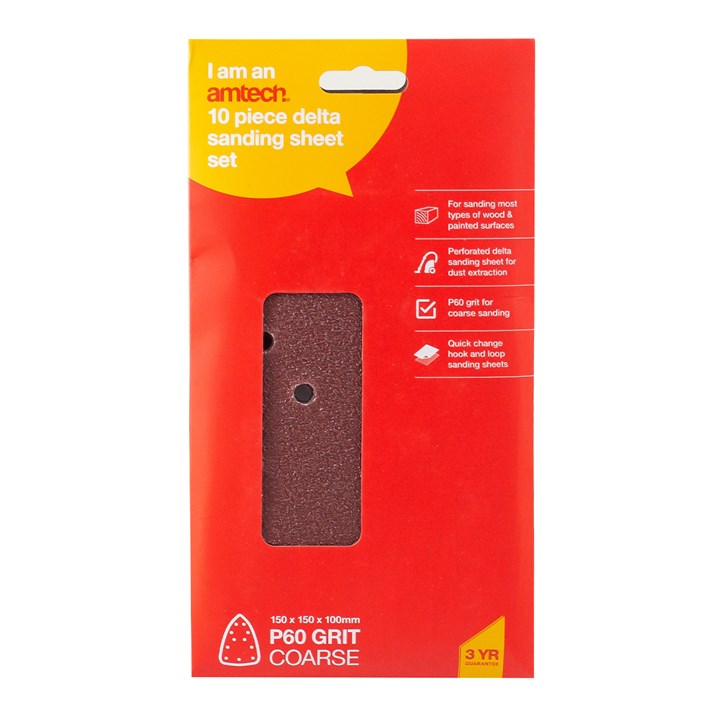 Amtech Pack of 10 P60 grit hook and loop delta sanding sheets V4022