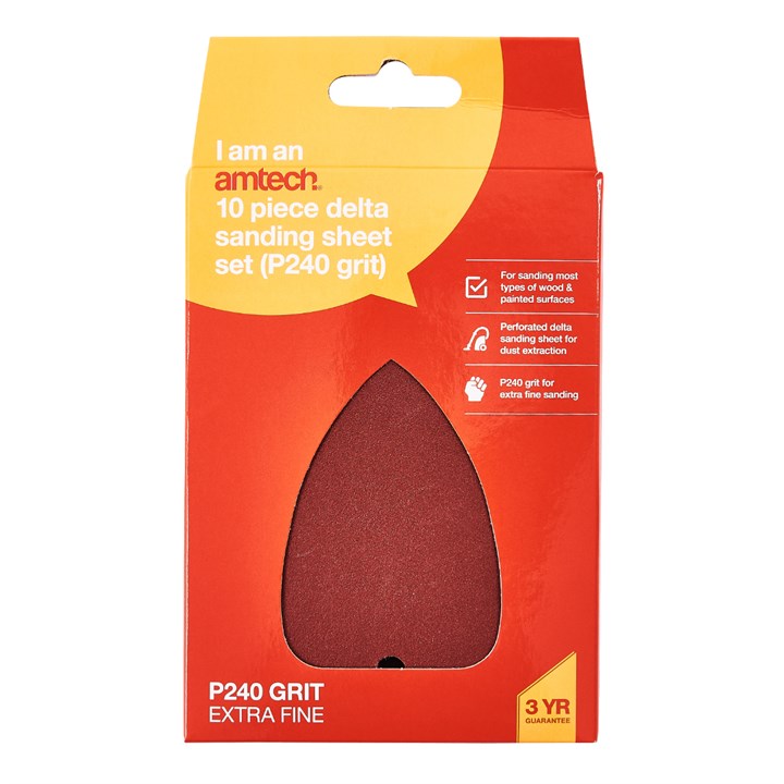 Amtech 10 x P240 grit delta sanding sheets (140mm x 140mm x 100mm) V4035