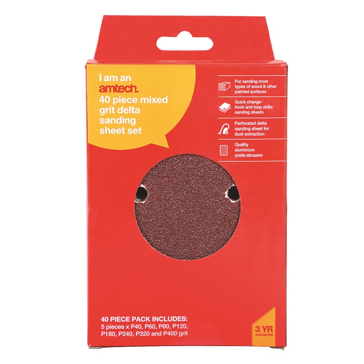 Amtech 40 Piece mixed grit delta sanding sheet set (140mm x 140mm x 100mm) V4036