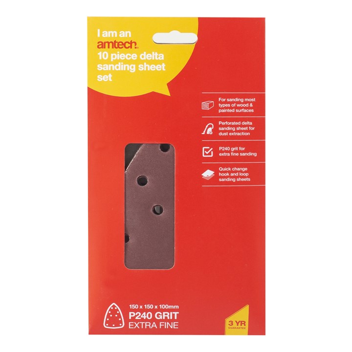 Amtech Pack of 10 P240 grit hook and loop delta sanding sheets V4037