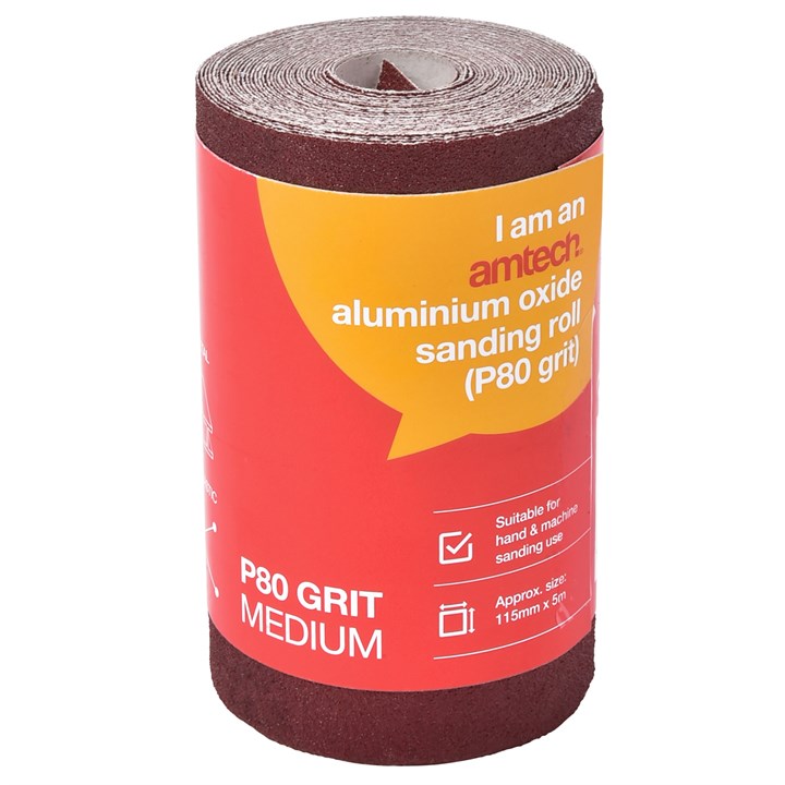 Amtech P80 grit (medium) aluminium oxide sanding roll (115mm x 500cm) V4110