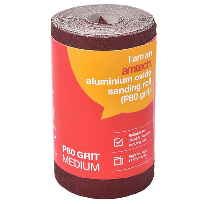 Amtech P80 grit (medium) aluminium oxide sanding roll (115mm x 500cm) V4110