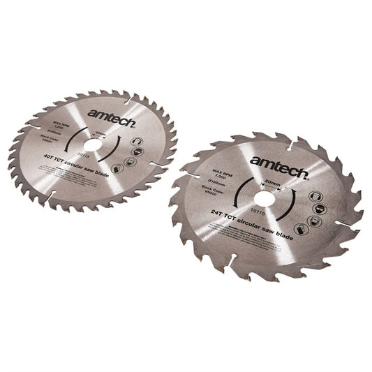 Amtech 2 Piece 185mm tungsten carbide circular saw blade set V5000