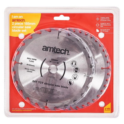 Amtech 2 Piece 185mm tungsten carbide circular saw blade set V5000