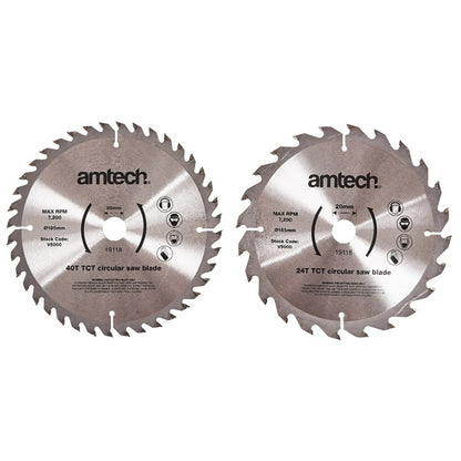 Amtech 2 Piece 185mm tungsten carbide circular saw blade set V5000