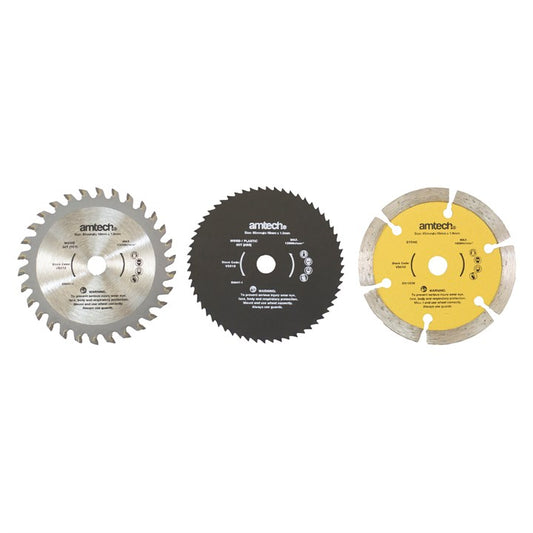 Amtech 3 Piece 85mm mini circular saw blade set V5010