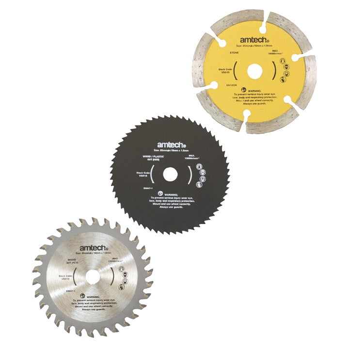 Amtech 3 Piece 85mm mini circular saw blade set V5010