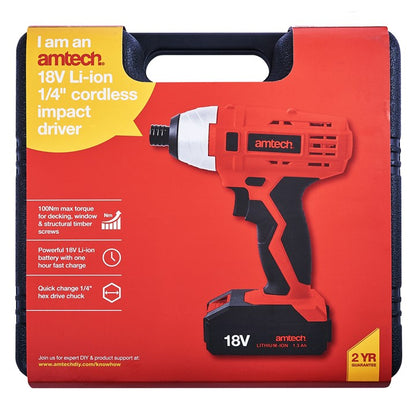 Amtech 18V Li-Ion cordless 6mm (0.25") impact driver V6520