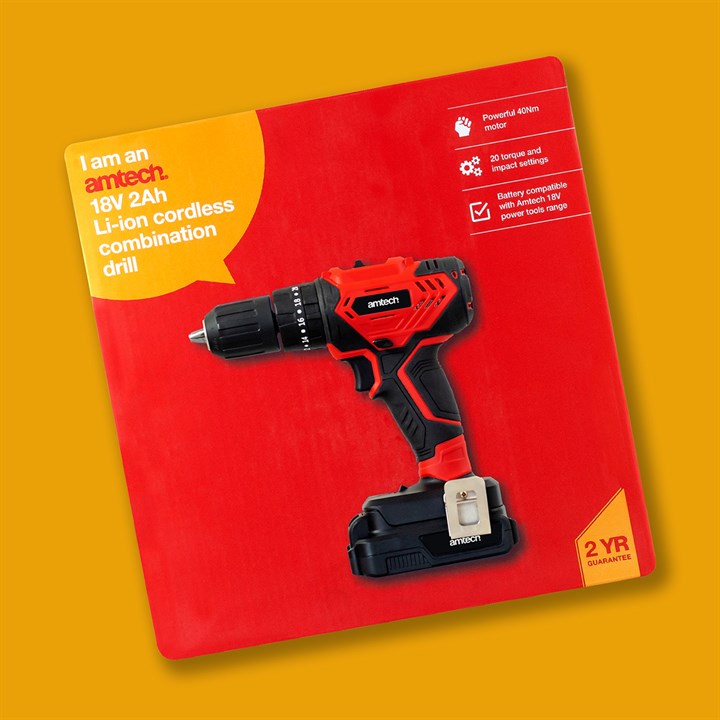 Amtech 18V 2Ah Li-ion cordless combi drill V6610