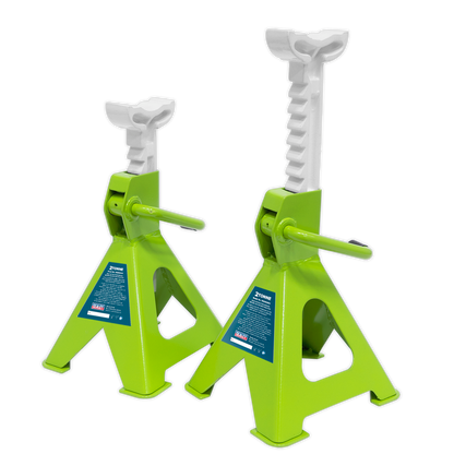Sealey Ratchet Type Axle Stands (Pair) 2tonne Capacity per Stand - Hi-Vis Green VS2002HV