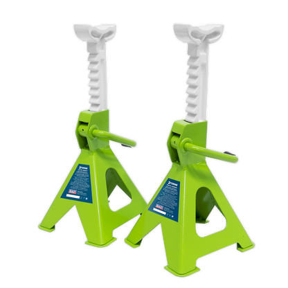 Sealey Ratchet Type Axle Stands (Pair) 2tonne Capacity per Stand - Hi-Vis Green VS2002HV